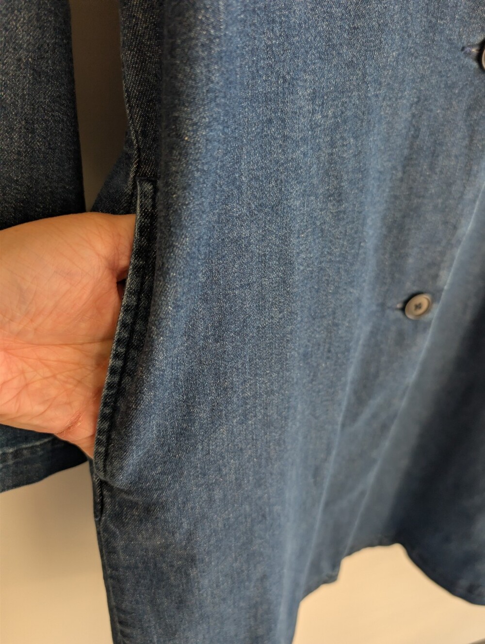Muji Ladies Long Denim Coat Jacket in Deep Indigo - Picture 6 of 10
